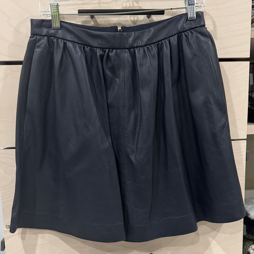 J. Crew Navy A-Line Leather Skirt
